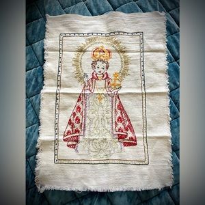 Infant of Prague Vintage Needlepoint Embroidery Linen.